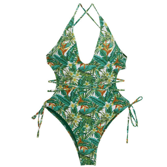 Damen Einteiliger Badeanzug mit floralem Cut-Out-Design und verstellbaren Bändern R&B