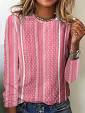 Damen lässiges Langarmshirt mit stylischem Punktmuster und vertikalen Streifen