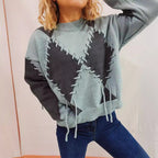 Damen gemütlicher Strickpullover mit auffälligem Design und modernen Schnürdetails R&B