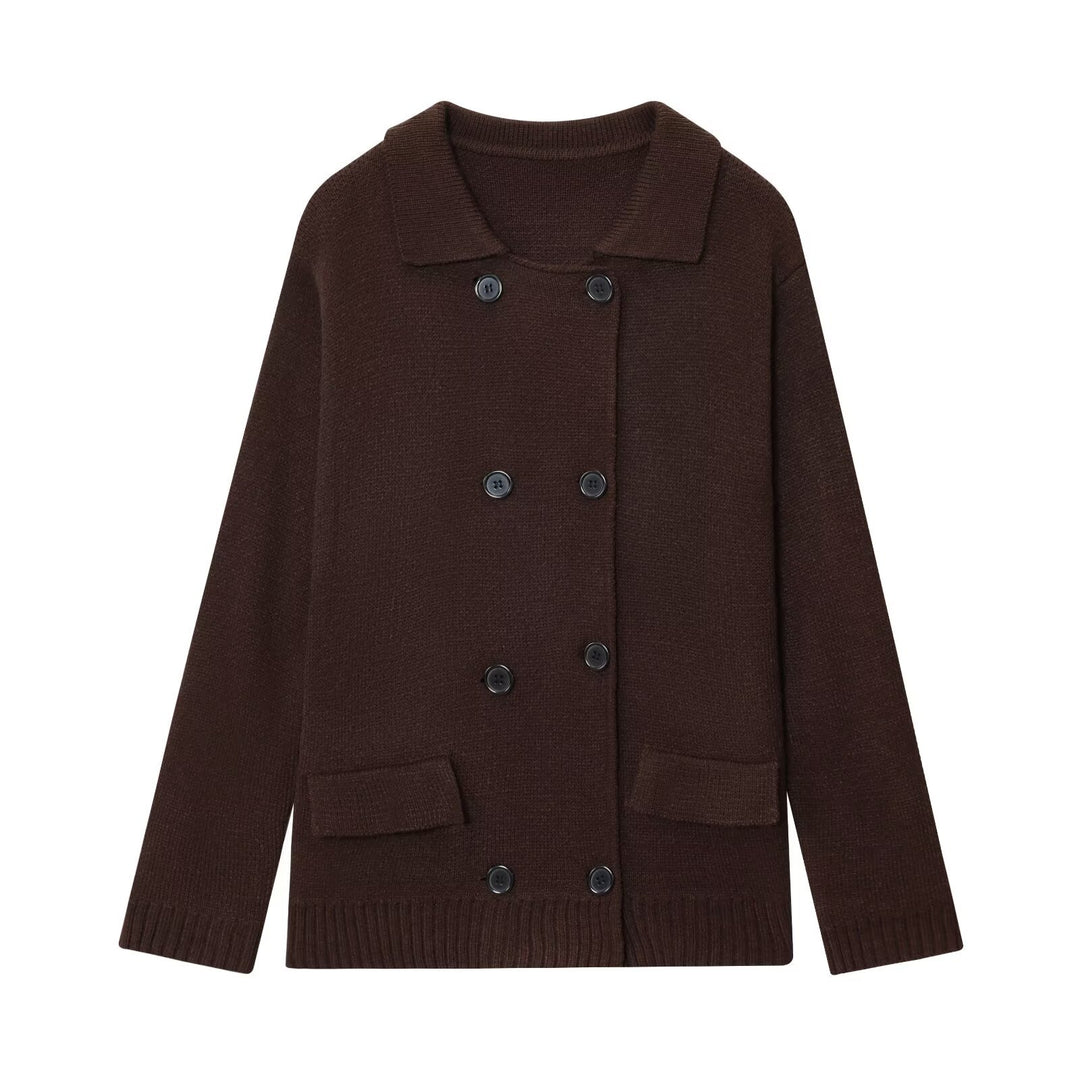 Damen elegante Strickjacke mit doppelter Knopfleiste und praktischen Taschen R&B