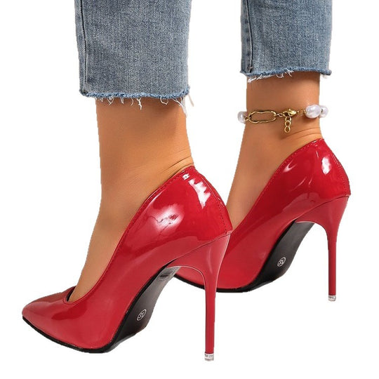 Damen elegante Pumps mit spitzem Zehenbereich und glänzender Oberfläche R&B