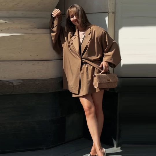 Damen Oversized Blazer-Kleid mit Gürtel und weitem Schnitt R&B