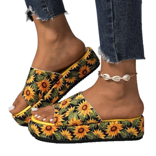 Damen Clogs mit elegantem Sonnenblumenmuster und komfortabler Plattform-Sohle R&B