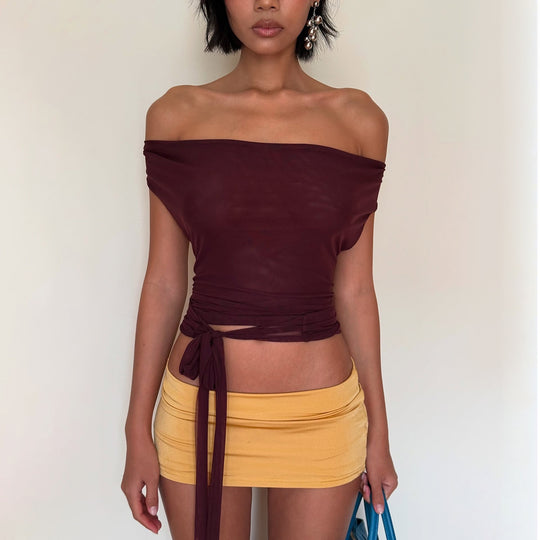 Damen figurbetontes Halter-Top mit tiefem V-Ausschnitt und elastischem Saum R&B