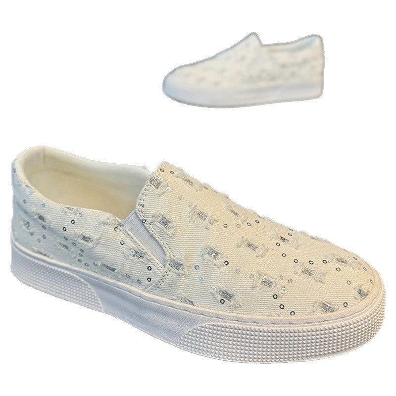 Damen Modische Slip-On Sneakers mit funkelnden Applikationen