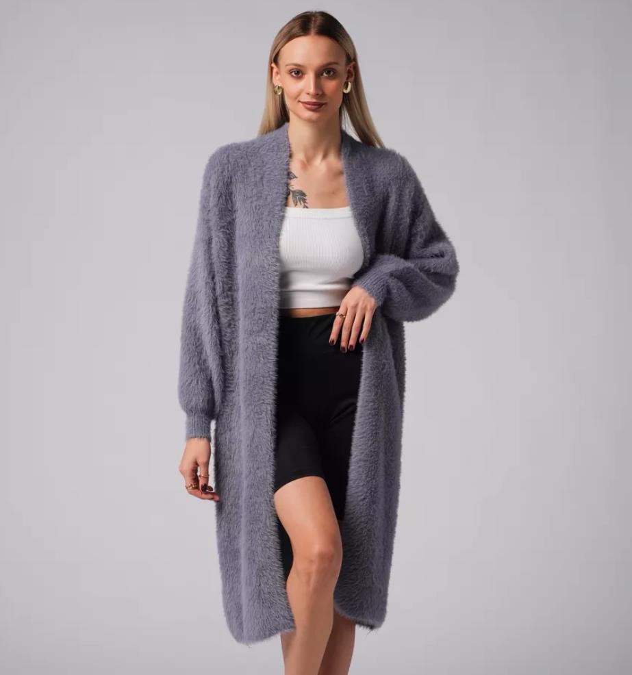 Damen Kuscheliger Strickmantel mit seitlichen Schlitzen und weitem Schnitt R&B