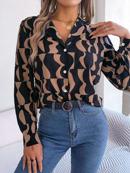 Damen Hemdbluse mit modernem grafischem Muster und eleganter Button-Down-Leiste R&B