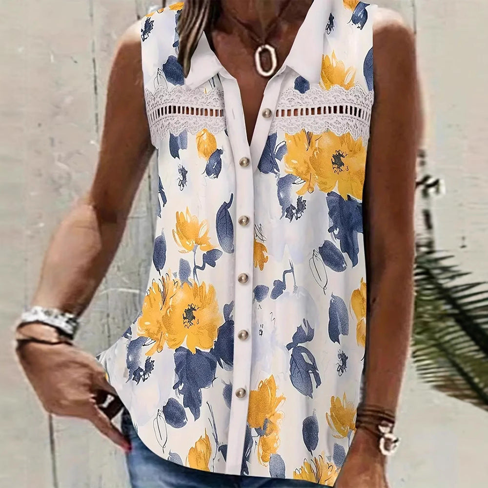 Damen Blusenshirt mit femininen Blumenmustern und feinen Spitzenakzenten Heidi-Mode