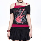 Damen Asymmetrisches Rock-T-Shirt mit grafischem Druck