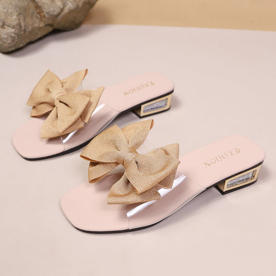 Damen Slippers mit modischem Schleifendesign und transparentem Riemen R&B