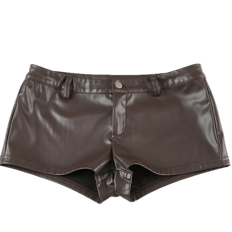 Damen Kunstleder-Shorts mit dekorativen Knopfdetails R&B
