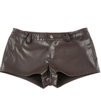 Damen Kunstleder-Shorts mit dekorativen Knopfdetails R&B