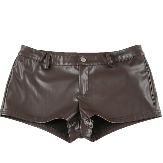 Damen Kunstleder-Shorts mit dekorativen Knopfdetails R&B