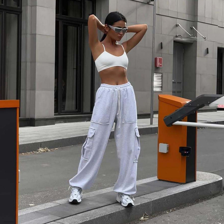 Damen lässige Cargo-Hosen mit elastischem Bund und praktischen Taschen R&B