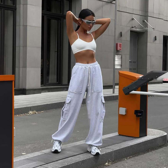 Damen lässige Cargo-Hosen mit elastischem Bund und praktischen Taschen R&B
