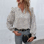Damen Elegant geschnittene Bluse mit Rüschendetails und speziellem Muster