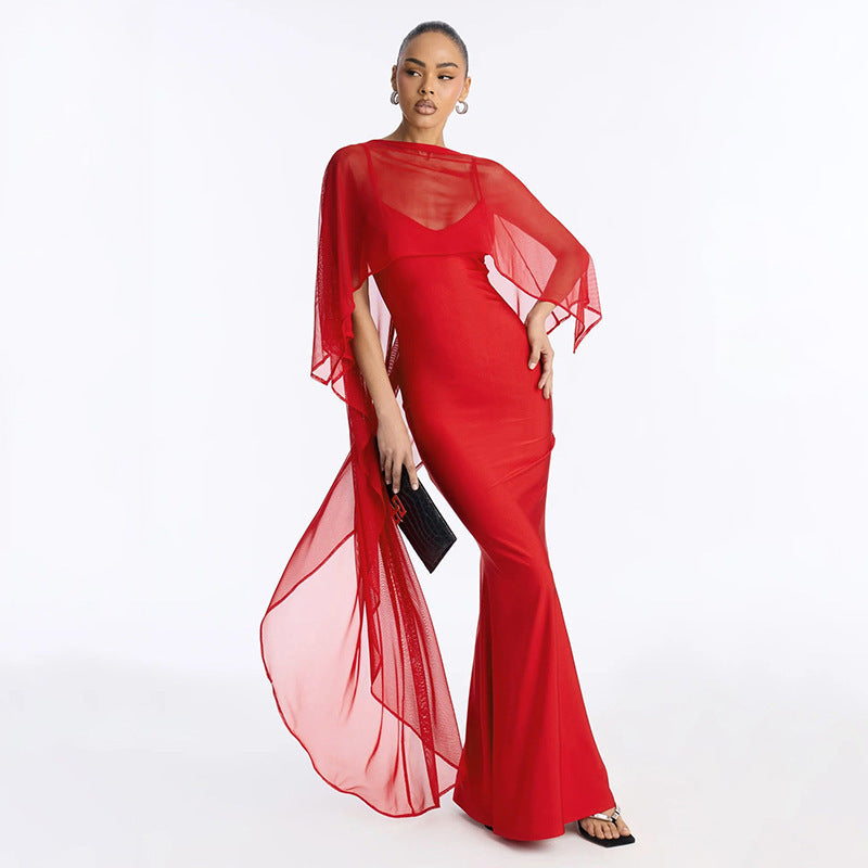 Damen Glamouröses Abendkleid mit fließendem Chiffonüberwurf und figurbetonter Silhouette R&B