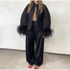 Damen trendige Steppjacke mit voluminösen Federn R&B