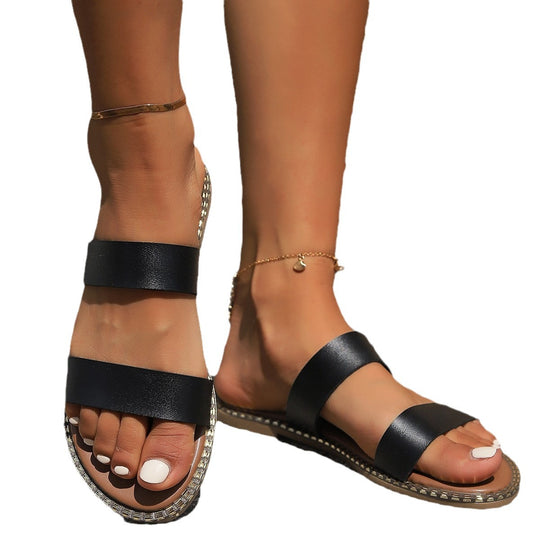 Damen komfortable und stilvolle Zehentrenner-Sandalen mit breiten Riemen R&B