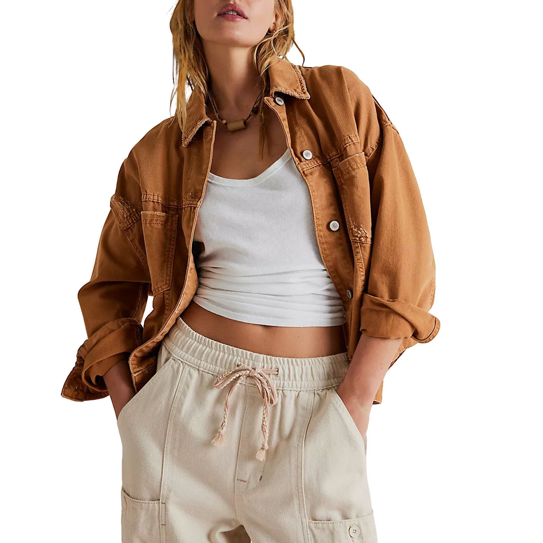 Damen lässige Oversized Denim-Jacke R&B
