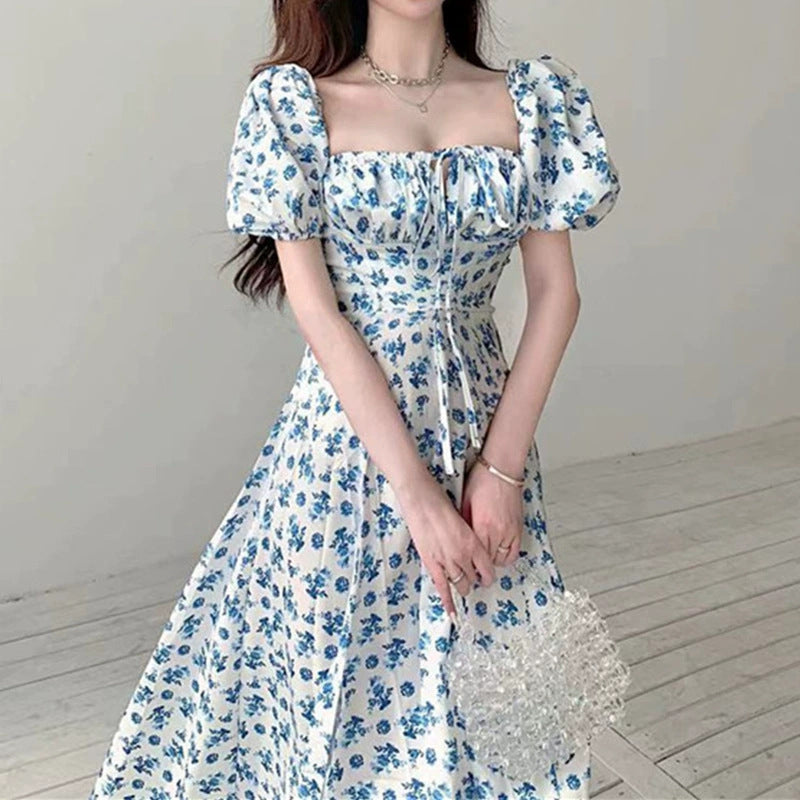Damen Maxikleid mit eleganten Puffärmeln und floralem Design R&B
