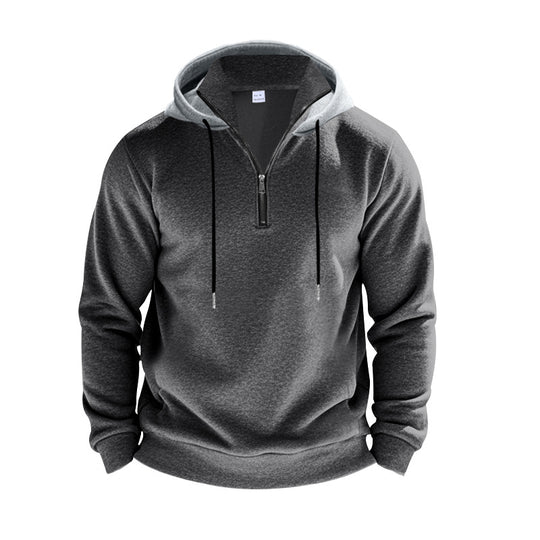 Herren nan Kapuzenpullover mit kurzem Reißverschluss, doppellagiger Kapuze und Kordelzug R&B