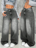 Damen Weite Jeans mit tiefem Schritt und angesagtem Used-Look R&B