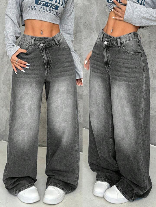Damen Weite Jeans mit tiefem Schritt und angesagtem Used-Look R&B