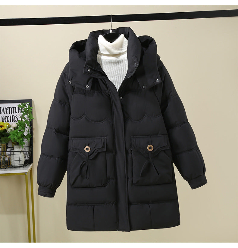 Damen Lange Pufferjacke mit praktischem Kapuzenkragen und großen Taschen R&B