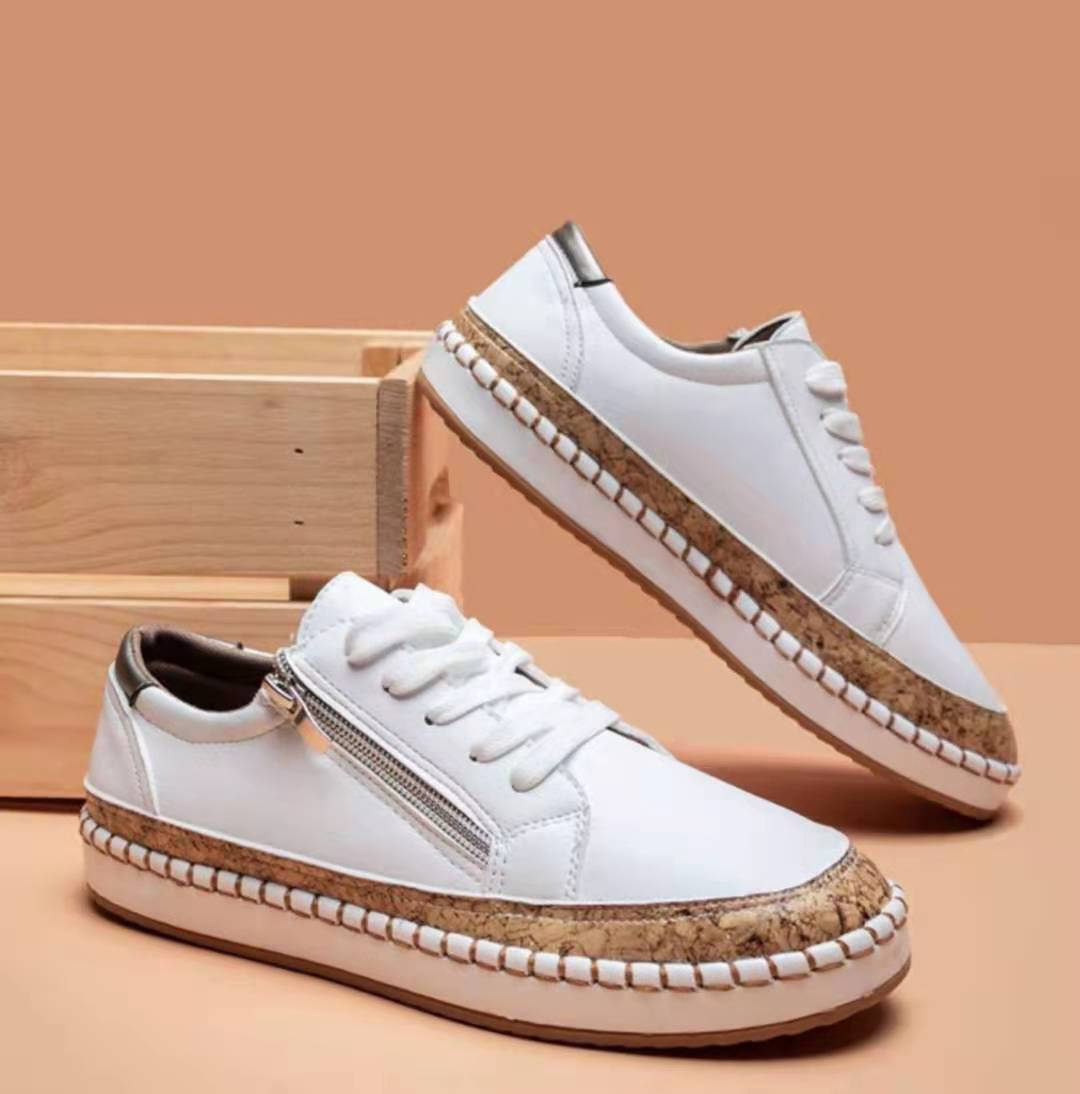 Damen modische Sneaker mit farbenfrohem Blumenmuster und hochwertiger Korksohle R&B