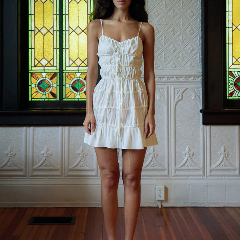 Damen Kurzkleid mit Raffung und verstellbaren Trägern R&B