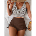 Damen Bikini-Set mit Raffung und trendigem Streifenmuster R&B