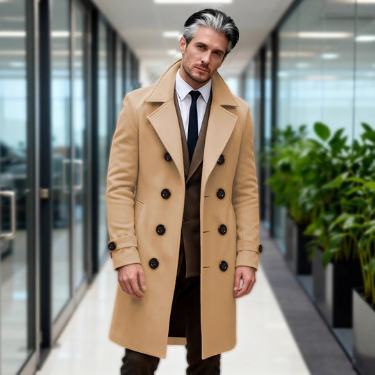 Herren Doppelreihiger Wollmantel mit modernem Schnitt R&B