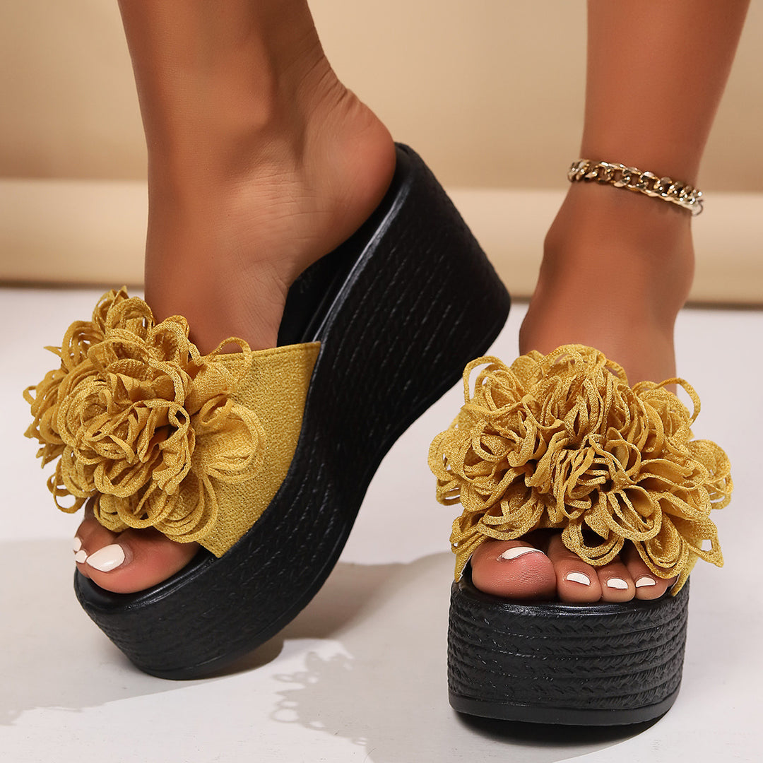 Damen Plattform-Sandalen mit floralen Applikationen und rutschfester Sohle R&B