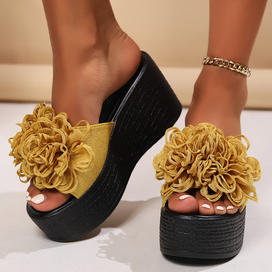 Damen Plattform-Sandalen mit floralen Applikationen und rutschfester Sohle R&B