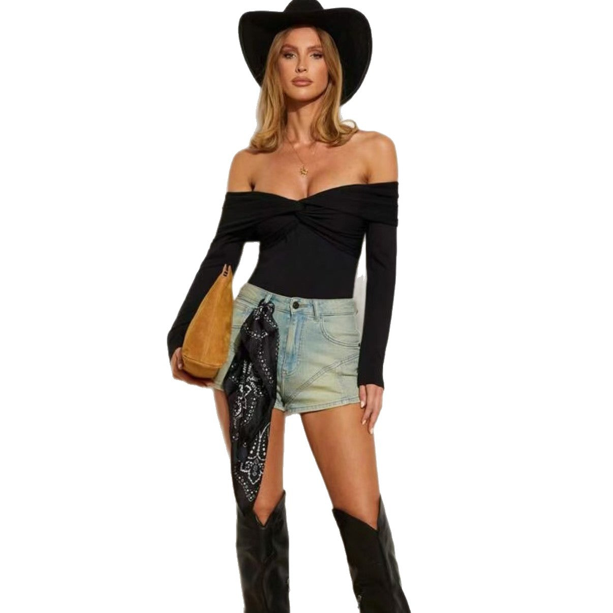 Damen Off-Shoulder Body mit eleganter Drapierung R&B