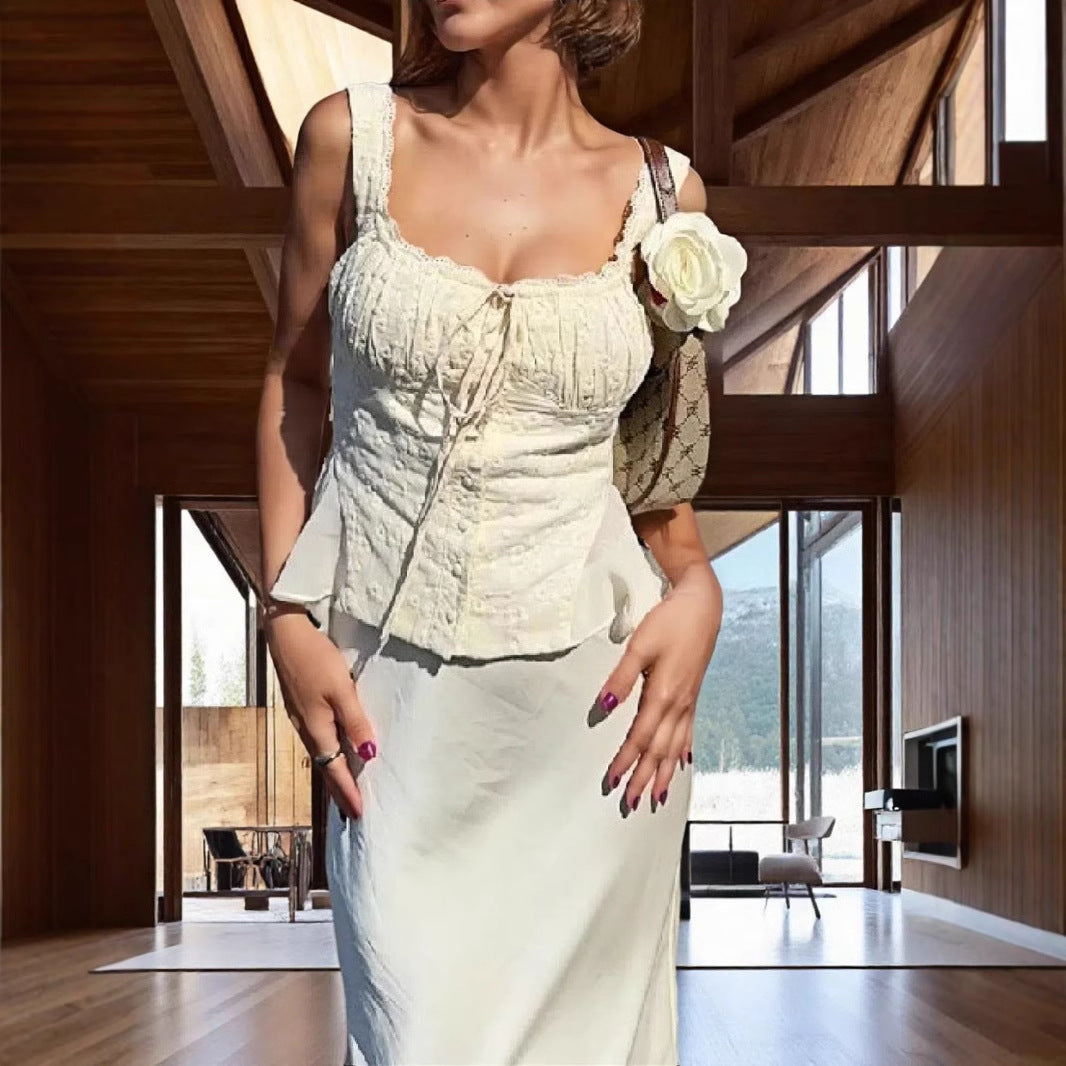 Damen elegantes Maxikleid mit schulterfreiem Design und raffinierten Rüschendetails R&B