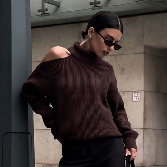 Damen Modischer Rollkragenpullover mit lässigem Schnitt R&B