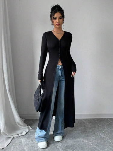 Damen Langstrickjacke mit V-Ausschnitt und Knopfverschluss R&B