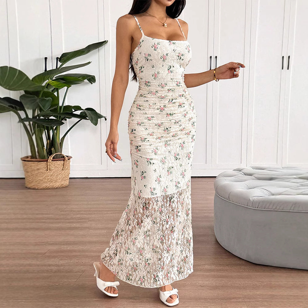 Damen Maxikleid mit raffiniertem Spitzenbesatz und floralem Design R&B