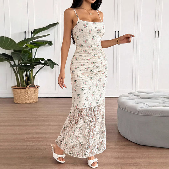 Damen Maxikleid mit raffiniertem Spitzenbesatz und floralem Design R&B