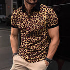Herren Polo-Shirt mit aufregendem Leopardenmuster und modernem Schnitt