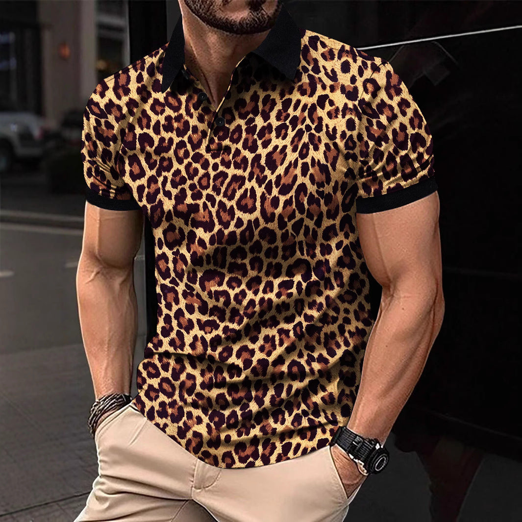 Herren Polo-Shirt mit aufregendem Leopardenmuster und modernem Schnitt