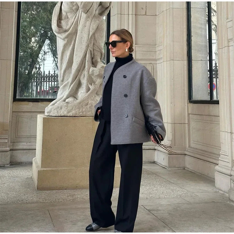Damen Modische Wolljacke mit übergroßem Schnitt R&B