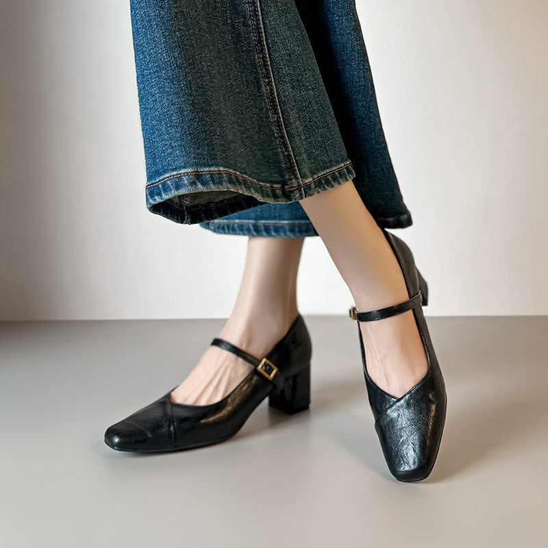 Damen Mary Jane Pumps mit Blockabsatz und eleganter Schnalle