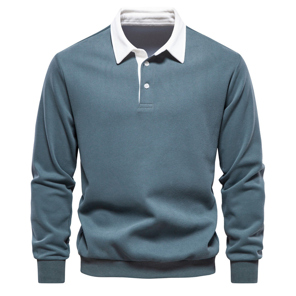 Herren nan elegantes Langarm-Poloshirt mit Kontrastkragen R&B