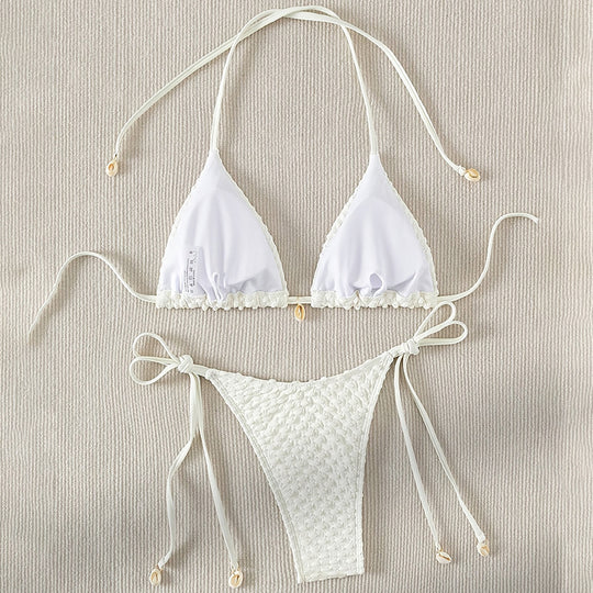 Damen Triangel-Bikini-Set mit verstellbaren Trägern und schönen Muschel-Details R&B