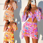 Damen Crop-Top und Wickelrock-Set mit floralen Details R&B