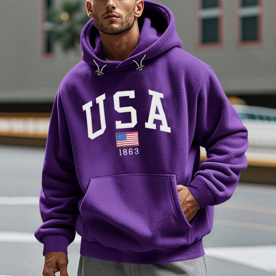 Herren Kuscheliger Fleece Hoodie mit USA-Print R&B