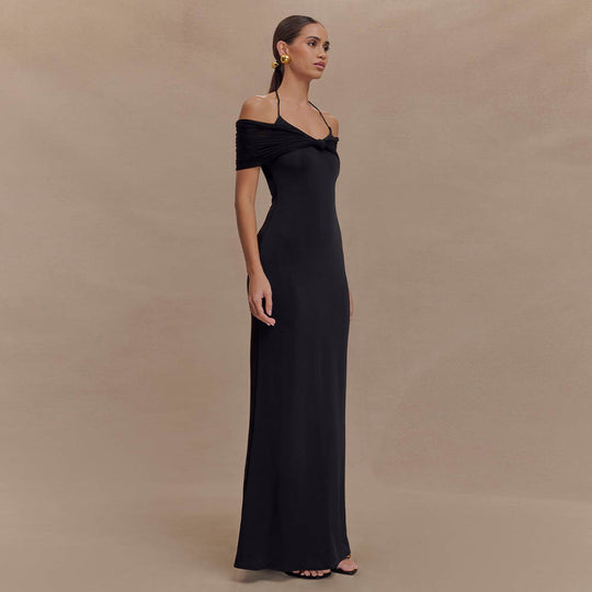 Damen Elegantes Maxi-Kleid mit schulterfreien Raffungen R&B